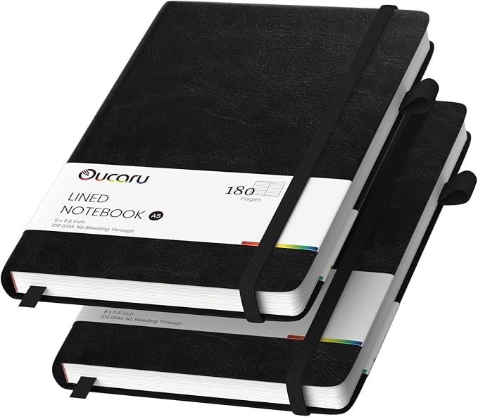 Oucaru Lined Journal Notebook, 2 Pack, 180 Pages, A5 Journals by Oucaru