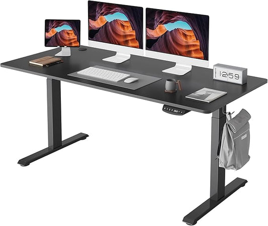 FEZIBO One-Piece Standing Desk Adjustable Height Stand up Home Office Desk, 55x24 Inch Electric Standing Computer Desk, with 4 Memory Presets, Fixable casters, Black-DeskLoop Office