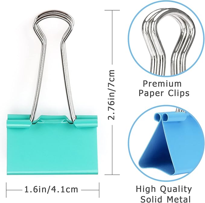 ZZTX 24 Pack Large Binder Clips 1.6 Inches Assorted Colors | Paper Clamps Clips - Image 2