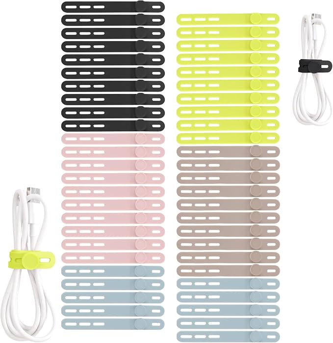 Oligei 50 Pcs Silicone Cable Ties, Cable Ties Reusable, High Elasticity Cord by Oligei