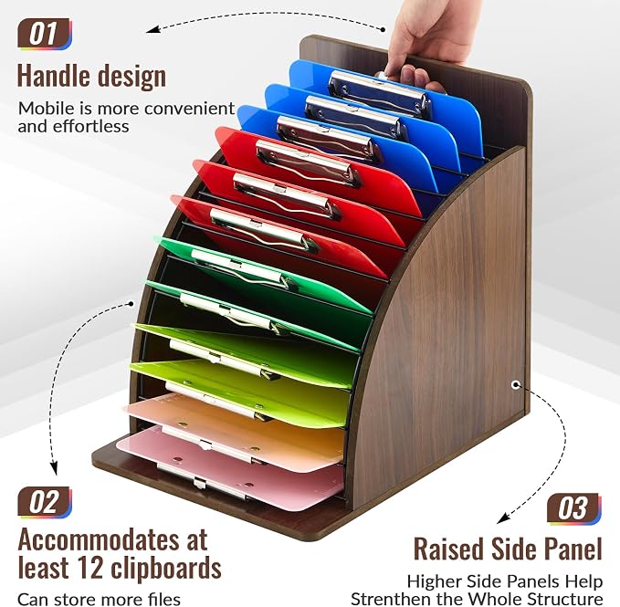 Wonderjune 1 Pack Clipboard Holder Wooden Metal Clipboards Storage Rack - Image 4