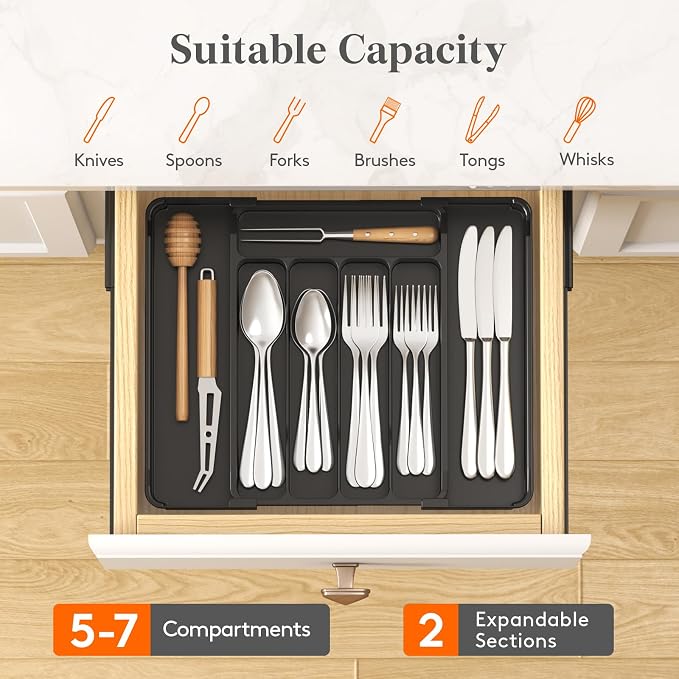 Lifewit Silverware Organizer for Drawer, Expandable Utensil Tray, BPA-Free - Image 3