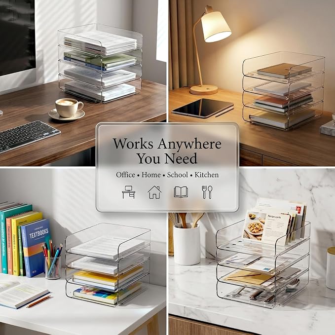 DCA 4 Tier Clear Desk Organizer, Stackable Paper Tray, Acrylic File Holder - Image 6