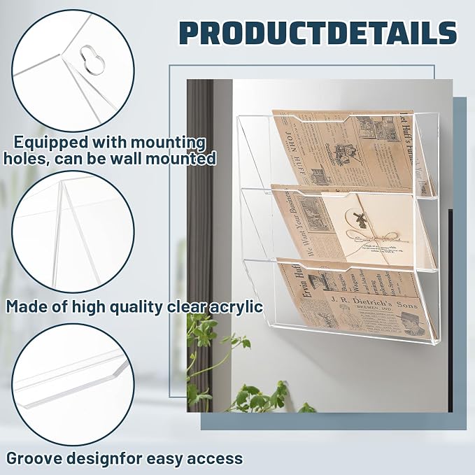 Chunful 3 Tier Mail Sorter Wall Letter Holder Clear Acrylic Wall Mounted Mail - Image 3