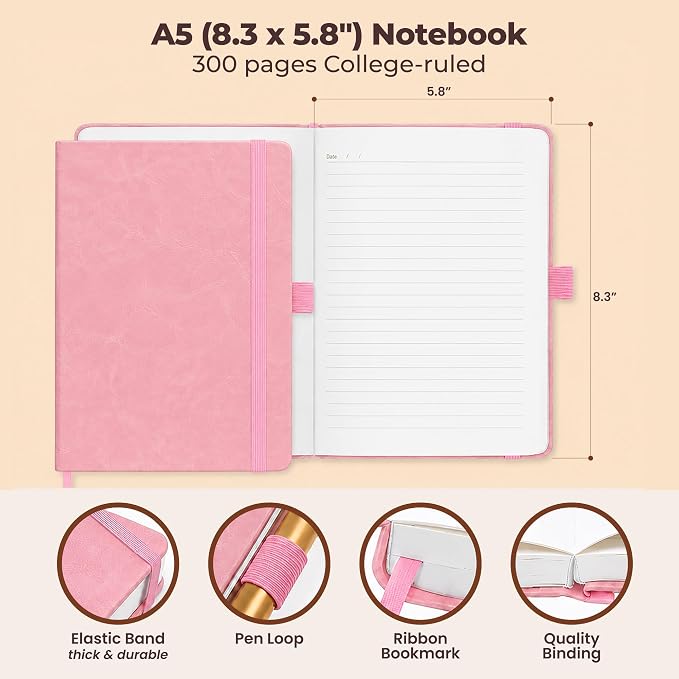 Lined Leather Bound Journal Notebook, A5 Hardcover - Image 3