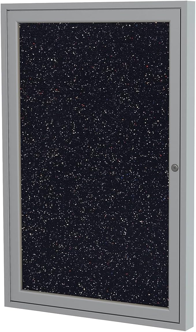 Ghent 36"x36" 1-Door indoor Enclosed Recycled Rubber Bulletin Board, Shatter Resistant, with Lock, Satin Aluminum Frame,Confetti (PA13636TR-CF) ,Made in the USA-DeskLoop Office