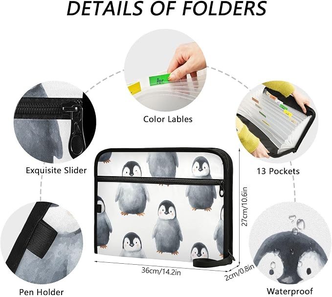 Expanding File Folder Black Penguin Accordion File Organizer 13 Pockets - Image 4