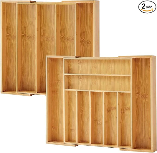 Bamboo Drawer Organizer, 2 Pack by PURAWOOD