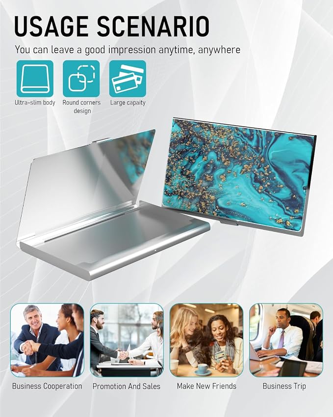 Business Card Metal Slim Organizer, Professional Stainless Steel Square Pocket - Image 6