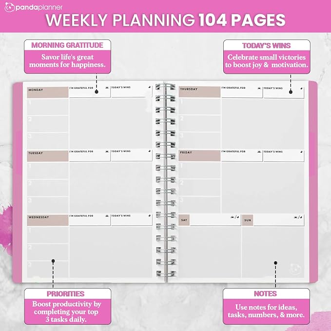 Panda Planner A5 Undated Weekly Spiral Notebook 2026-2027, 5.75 x 8.25 Pink | - Image 3