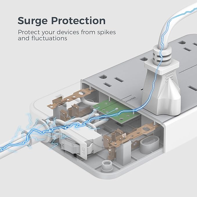 Flat Plug 15 FT Extension Cord, TESSAN Surge Protector Power Strip with 8 AC and 3 USB(1USB-C) Ports, 1080J Protection, Wall Mount Widely Spaced Charging Station for Home, Office, School, Dorm Room-DeskLoop Office