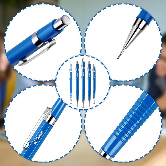 Outus 4 Pack Blue Metal Mechanical Pencils, 0.7 mm Leads - Image 3