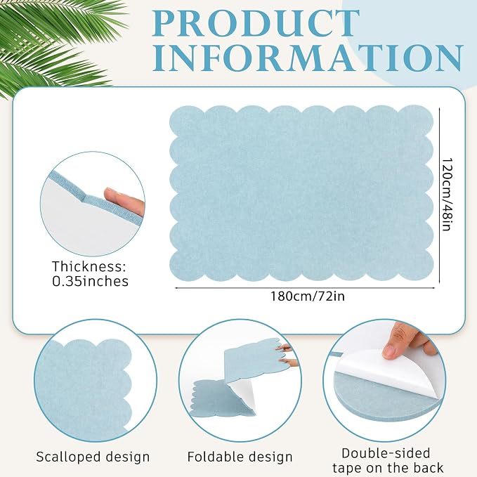 Mooliwe Scalloped Felt Bulletin Board 72 x 48 Inches Foldable Light Blue Pin - Image 2