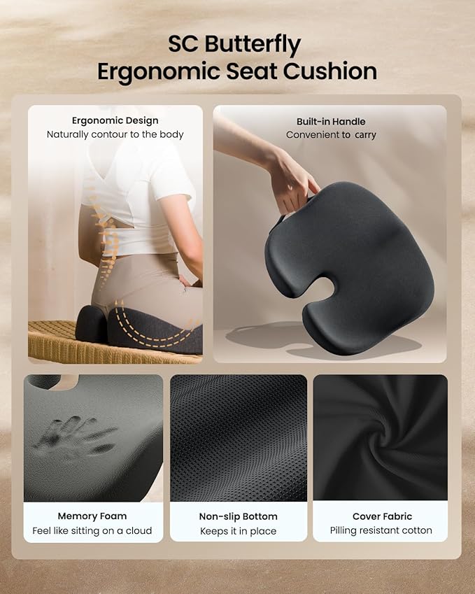 ProtoArc Seat Cushion, Office Chair Cushion for Sciatica, Coccyx Cushion, Ergonomic Memory Foam Seat Cushion for Car, Home, Pressure Relief Pad for Hip, Tailbone, All Day Comfort - Black-DeskLoop Office