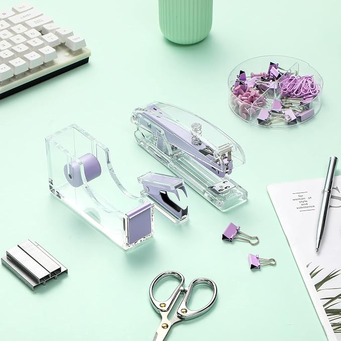 Office Supplies Set Desk Accessory Kit, Acrylic Stapler Set Staple Remover - Image 4