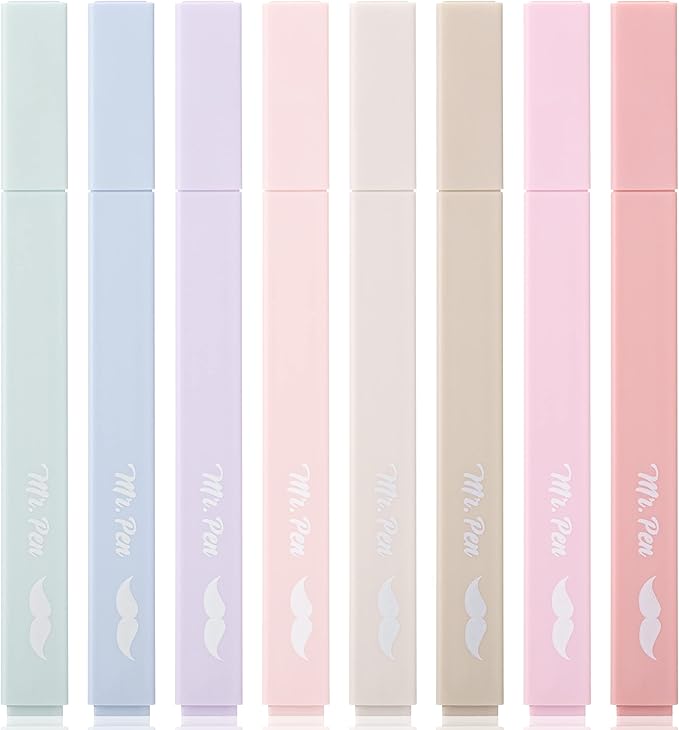 Mr. Pen- Aesthetic Highlighters No Bleed, 8 Pack, Muted Pastel Color | Chisel by MrPen