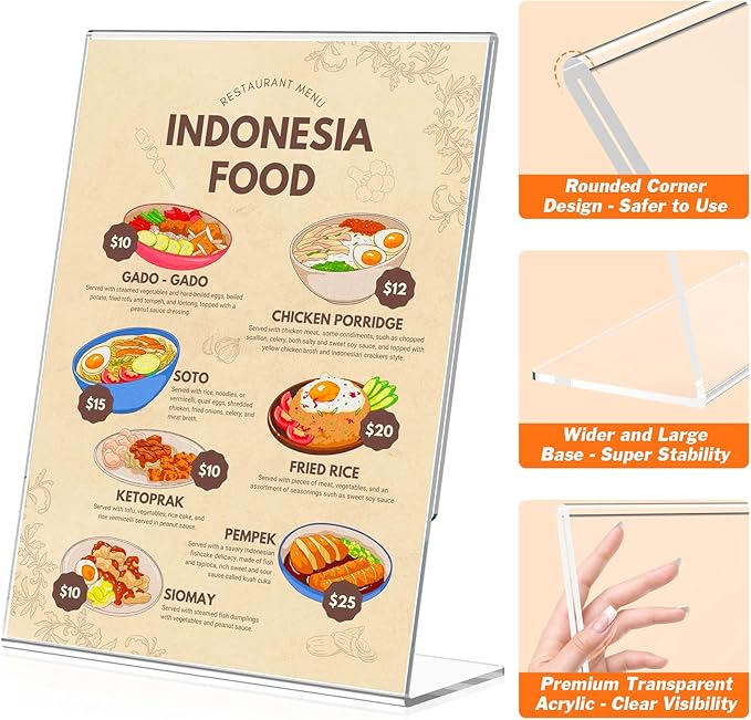 3 Pack Acrylic Sign Holder 8.5x11 Inches, L-Shape Vertical Menu Holder Stand - Image 4