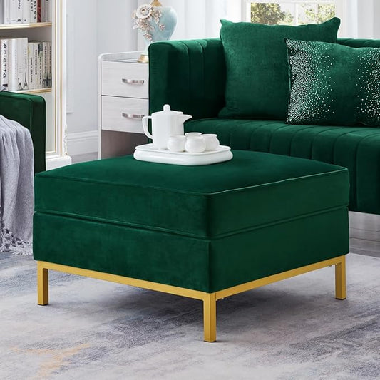 24KF Large Square Couch Ottoman Velvet Ottoman, Upholstered Velvet Padded Cushion Ottoman Table,Large Foot Rest for Couch, Couch Ottoman for Living Room-Jade-DeskLoop Office
