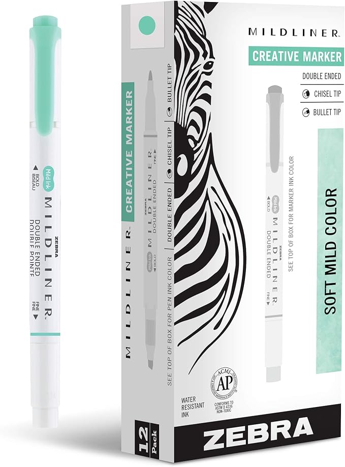 Zebra Pen Mildliner Dual-Tip Highlighters, Broad and Fine Tips, No Bleed by ZebraPen