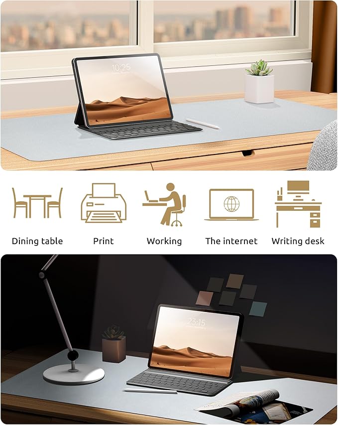YSAGi Leather Desk Pad Protector, Office Desk Mat, Large Mouse Pad, Non-Slip PU Leather Desk Blotter, Laptop Desk Pad, Waterproof Desk Writing Pad for Office and Home (Silver, 35.4" x 17")-DeskLoop Office