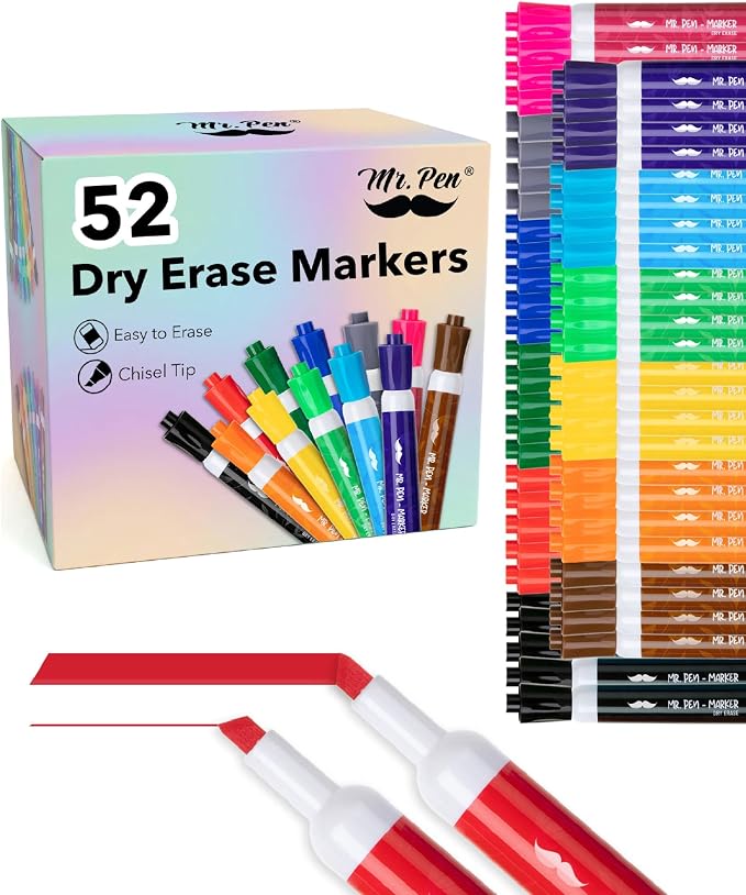 Mr. Pen- Dry Erase Markers, 52 Pack, Low Odor Ink | Chisel Tip, Bulk White by MrPen