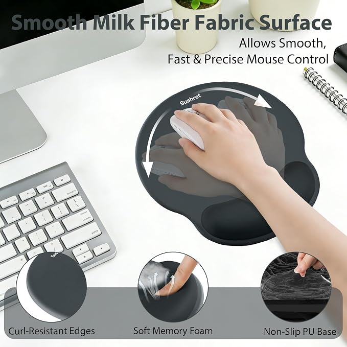 Sushret Mouse Pad and Keyboard Wrist Rest, 3-in-1 Gel Memory Foam Ergonomic - Image 3