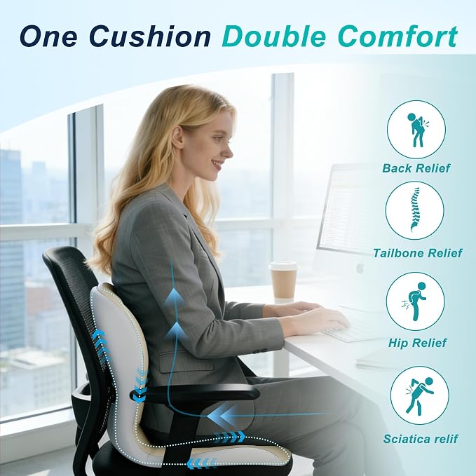 Seat Cushion for Office Chair and Car, Lumbar Support Pillow for Office Chair - Image 4