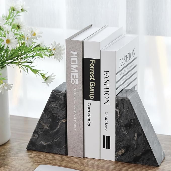 Karibiber Marble Bookends for Heavy Books, Decorative Book Ends for Shelves - Image 8