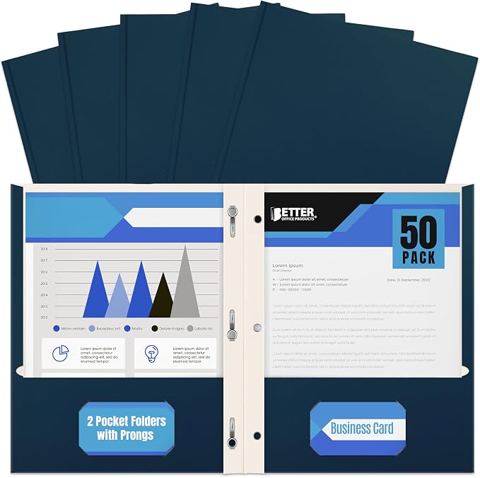 Better Office Products Navy Blue Paper 2 Pocket Folders by BetterOfficeProducts