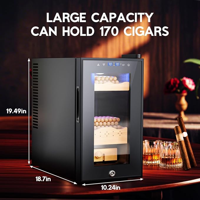 Electric Cigar Humidor Cabinet 25L, Tylza Electric Humidors for Cigars with Temp & Humidity Control, Digital Hygrometer, Lock, Refrigerator, Cigar Humidors with Cedar Wood Drawer Shelves, 170 Cigars-DeskLoop Office