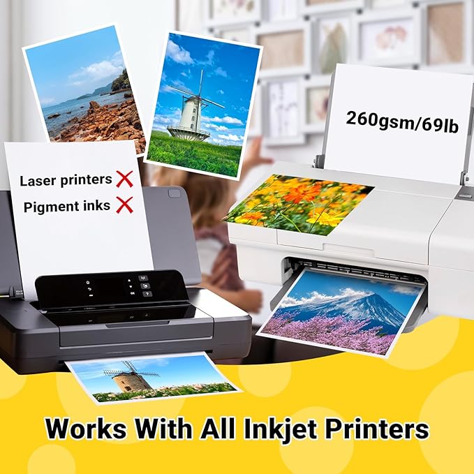 TECKWRAP Glossy Photo Paper 8.5" x 11", Glossy Photo Paper for Inkjet Printer, Works with Inkjet Printer, 60 Sheets, 260gsm/69 lb-DeskLoop Office