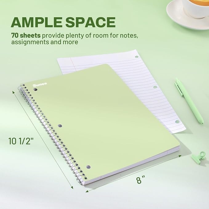SUNEE Spiral Notebooks, 6 Pack, College Ruled Paper, 70 Sheets per Notebook - Image 2