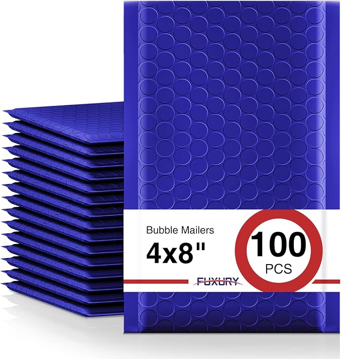 Fuxury 100 Pack 4x8" Bubble Mailers Royal Blue Shipping Padded Envelopes | by Fuxury
