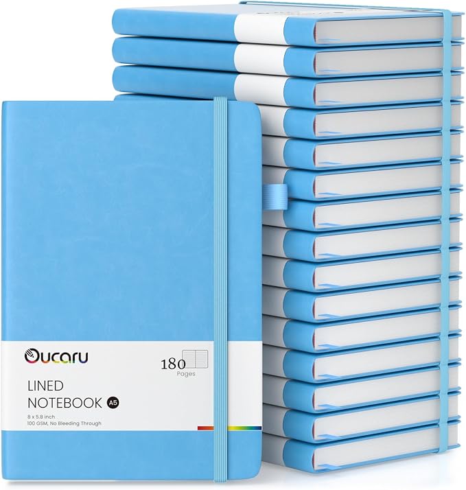 Oucaru Lined Journal Notebook, 16 Pack, 180 Pages, A5 Journals by Oucaru