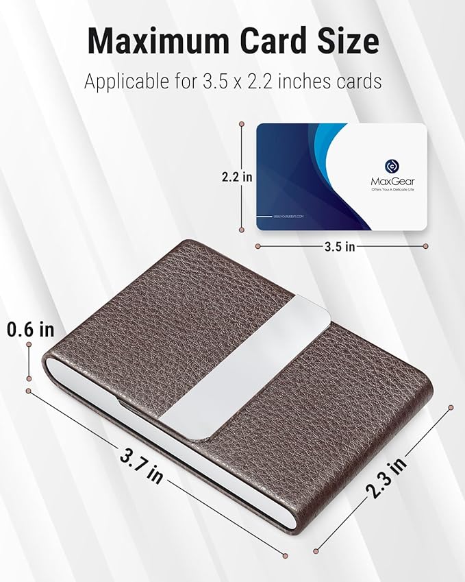 MaxGear Business Card Holder, PU Leather Business Card Case, Coffee | Stainless - Image 5