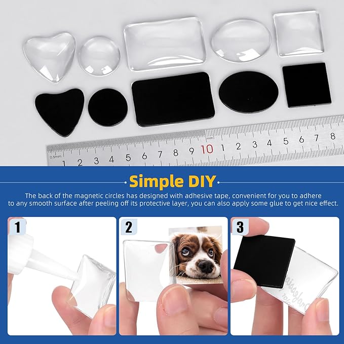 Glarks 72pcs Fridge Magnets Craft Set Round/Oval/Square/Heart/Rectangle Shape Ferrite Ceramic Magnets with Adhesive Backing and Transparent Glass Cabochons for Fridge Office Locker Whiteboard Making-DeskLoop Office