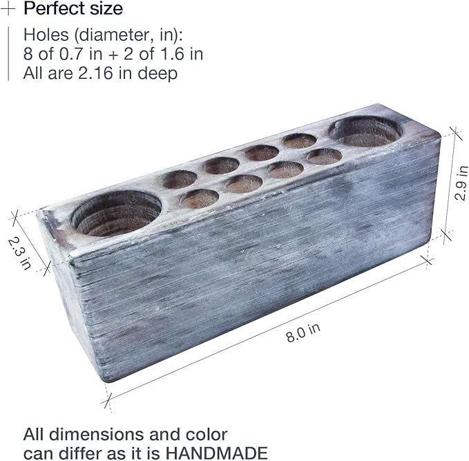 Whitewashed Wooden Pen Holder, Grey Solid Wood Desk Organizer, Rustic Paint Brush Holder and Art Supplies Organizer-DeskLoop Office