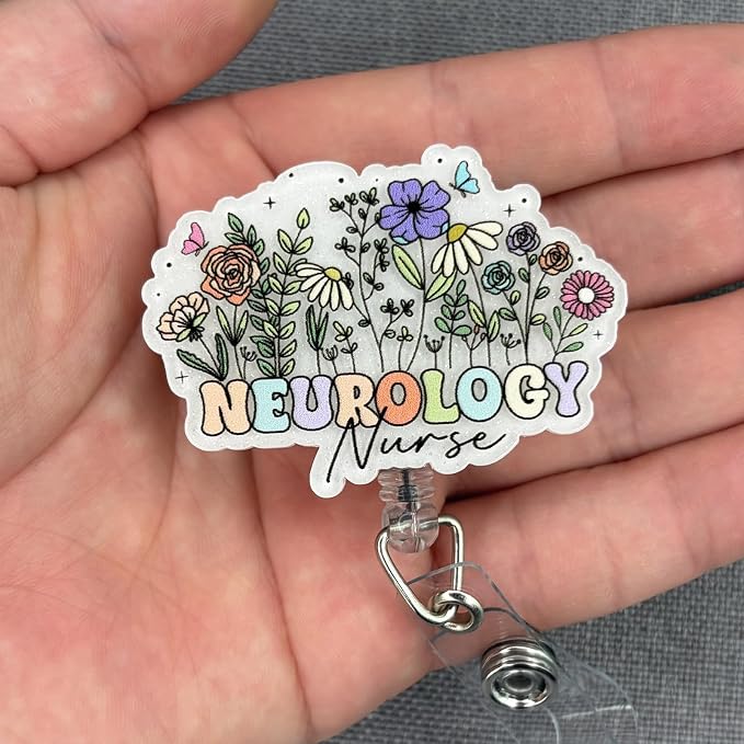 Cute Neurology Nurse Badge Reel Retractable, Elegant Floral Neuro Nurse Acrylic - Image 3
