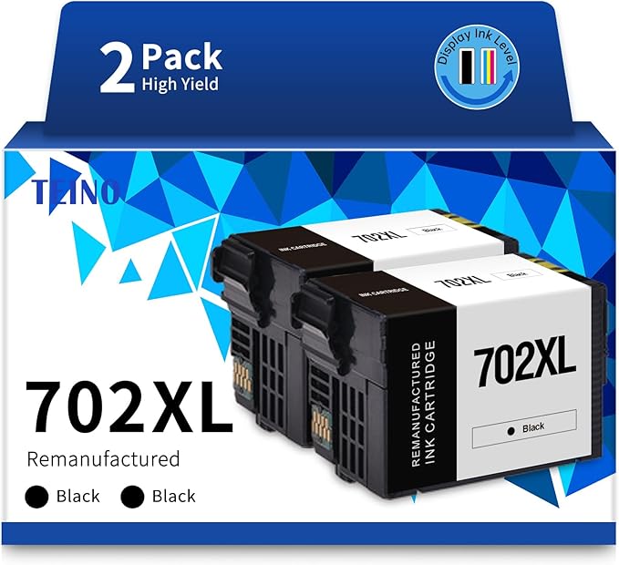 TEINO Remanufactured Ink Cartridge Replacement for Epson 702 702XL T702 T702XL use with Epson Workforce Pro WF-3720 WF-3730 WF-3733 (Black, 2-Pack)-DeskLoop Office