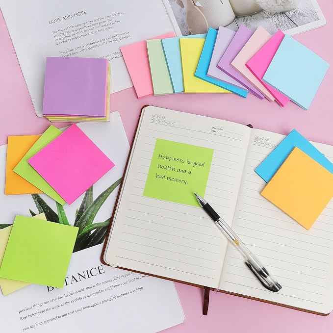 Sticky Notes 3x3 in Post, 12 Bright Colors Sticky Note Self-Stick Notes Pads - Image 4