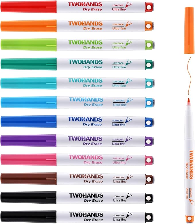 TWOHANDS Magnetic Dry Erase Markers Ultra Fine Tip, Extra Fine Point Thin by TWOHANDS