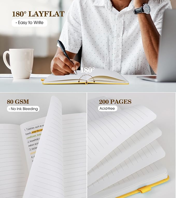 Lined Journal Notebook for Women, A5 Yellow Hardcover Leather Journals for - Image 5