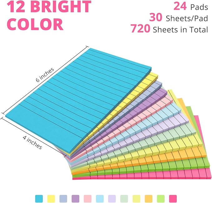 Lined Sticky Notes, 24 Pads, 4x6 Inches, Large Sticky Notes - Image 2