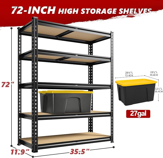 REIBII 5 Tier Garage Shelving for Pantry, Adjustable Storage Shelves | 35.5" W - Image 3