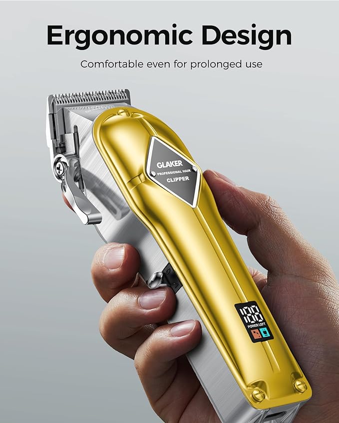 GLAKER Hair Clippers for Men Professional - Cordless Clippers and Trimmers Set, Complete Barber Kit for Hair Trimming & Beard Grooming, Mens Haircutting Kits for Blending & Fade Cuts (Gold)-DeskLoop Office