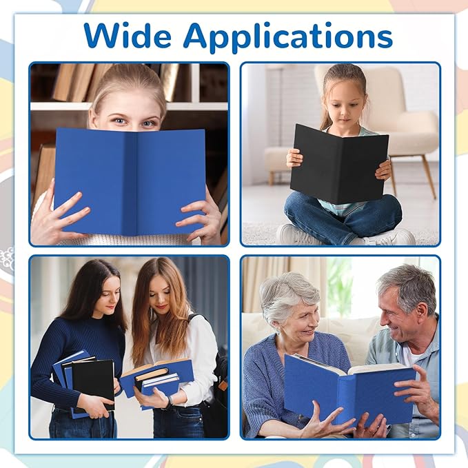 Jumbo Book Covers 12 Pack Reusable Fabric Book Cover Protective Book Covers 9 x 11 Inch Black and Blue Stretchable Book Sleeve Cover with Label Sticker for Most Hardcover Books Up to 10 x 12.5 Inch-DeskLoop Office