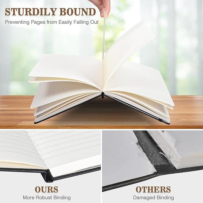 Lined Journal Notebook, 3 Pack A5 College Ruled Notebooks for Work, Hardcover Notebook Each with 2 Pockets & Pen, Leather Journal for Women, Men, 160 Pages, 100GSM Thick Paper ( Brown 5.7" x 8.3" )-DeskLoop Office