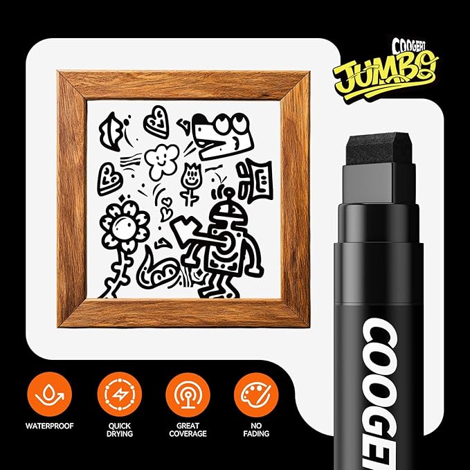 Coogert 3Pcs Black Jumbo Poster Markers, 15MM Thick Permanent Acrylic Graffiti - Image 3