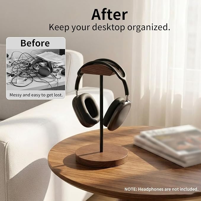 Headphone Holder Stand for Desk, Wood and Metal Headset Hanger Mount Hook - Image 5