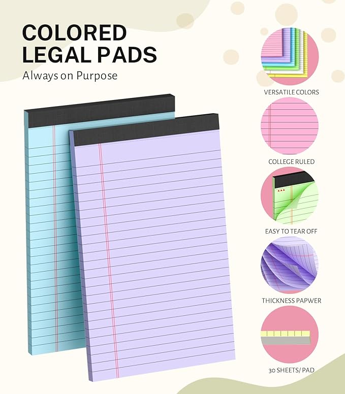 Small Legal Pads 5x8 Colored, 6 Pack Note Pads 5x8, Perforated Pink Legal Pad - Image 4